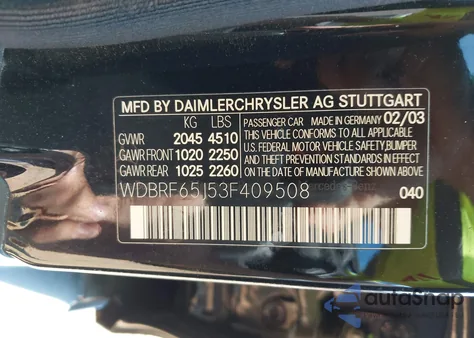 2003 Mercedes-Benz C 32 Amg z USA, uszkodzony, nr VIN WDBRF65J53F409508